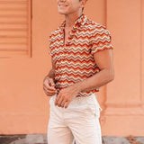 New Summer Hawaiian Men Shirts Short Sleeve Work Shirt Men Striped Print Blouse Casual Button Up Shirts Camisas De Hombre