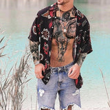New Summer Hawaiian Men Shirts Short Sleeve Work Shirt Men Striped Print Blouse Casual Button Up Shirts Camisas De Hombre