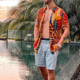 New Summer Hawaiian Men Shirts Short Sleeve Work Shirt Men Striped Print Blouse Casual Button Up Shirts Camisas De Hombre