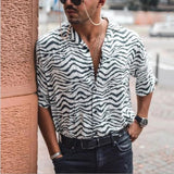New Summer Hawaiian Men Shirts Short Sleeve Work Shirt Men Striped Print Blouse Casual Button Up Shirts Camisas De Hombre