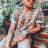 New Summer Hawaiian Men Shirts Short Sleeve Work Shirt Men Striped Print Blouse Casual Button Up Shirts Camisas De Hombre