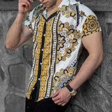 New Summer Hawaiian Men Shirts Short Sleeve Work Shirt Men Striped Print Blouse Casual Button Up Shirts Camisas De Hombre