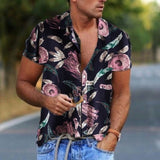 New Summer Hawaiian Men Shirts Short Sleeve Work Shirt Men Striped Print Blouse Casual Button Up Shirts Camisas De Hombre