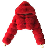 Nukty Plus size Women Jacket Fashion Autumn Winter Faux Fur Cropped Coat Fluffy Zip Hooded Warm Short Jacket