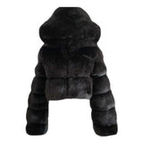 Nukty Plus size Women Jacket Fashion Autumn Winter Faux Fur Cropped Coat Fluffy Zip Hooded Warm Short Jacket