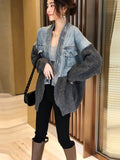 New  Oversized Patchwork Fall Winter Denim Sweater Coat Women's Streetwear Knitted Cardigan Jacket