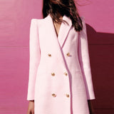 Spring Autumn Women Fashion Vintage Pink Tweed Blazer Coat Chic Pockets Suit Jacket Female Office Outerwear