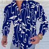New Punk Style Men's Silk Satin Digital printing Shirts Male Slim Fit Long Sleeve Flower Print Casual Party Shirt Tops