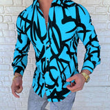 New Punk Style Men's Silk Satin Digital printing Shirts Male Slim Fit Long Sleeve Flower Print Casual Party Shirt Tops