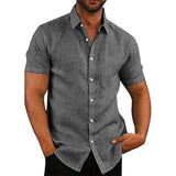Men's Casual Linen Button Down Shirt Business Chambray Shirt Button Solid Summer Loose Cotton Linen Breathable Classic Shirt