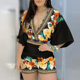 Women's Jumpsuit Casual Summer Floral Printed Playsuit Women Rompers 3/4 Sleeve Backless Playsuit Women Clothes
