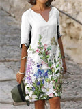 New Woman Vintage Floral Print Dress Summer Fashion Slim V-Neck Half Sleeve Midi Dresses Female Elegant A-Line Beach Dress