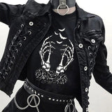 Alien Baby Skull Fingers Funny Printed Women Graphic T Shirts Female Punk Style Tshirt Gothic Halloween Black Tops