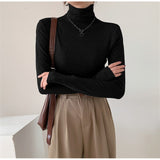 Autumn Women Pullover Tops Female Knitted Sweaters Solid Concise Turtleneck Elasticity Elegant Office Lady Casual All Match