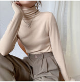 Autumn Women Pullover Tops Female Knitted Sweaters Solid Concise Turtleneck Elasticity Elegant Office Lady Casual All Match