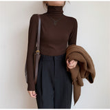 Autumn Women Pullover Tops Female Knitted Sweaters Solid Concise Turtleneck Elasticity Elegant Office Lady Casual All Match
