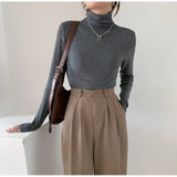 Autumn Women Pullover Tops Female Knitted Sweaters Solid Concise Turtleneck Elasticity Elegant Office Lady Casual All Match