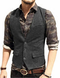 Army Green Mans Suit Vest Waistcoat V Neck Wool Herringbone Tweed Waistcoat Jacket Slim Fit Gilet Casual Groomman For Wedding