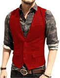Army Green Mans Suit Vest Waistcoat V Neck Wool Herringbone Tweed Waistcoat Jacket Slim Fit Gilet Casual Groomman For Wedding