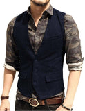 Army Green Mans Suit Vest Waistcoat V Neck Wool Herringbone Tweed Waistcoat Jacket Slim Fit Gilet Casual Groomman For Wedding