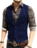 Army Green Mans Suit Vest Waistcoat V Neck Wool Herringbone Tweed Waistcoat Jacket Slim Fit Gilet Casual Groomman For Wedding