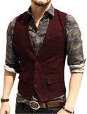 Army Green Mans Suit Vest Waistcoat V Neck Wool Herringbone Tweed Waistcoat Jacket Slim Fit Gilet Casual Groomman For Wedding