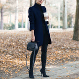 Casual Fashion All Match Women's Coats And Jackets Autumn And Winter New Solid Color Stand Up Collar Ladies Woolen Coat