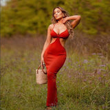 Nukty Women Summer Elegant Sexy Camisole Party Cut Out Backless Dress irregular long halter strapless prom bandage Knitted Maxi Dress