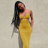 Nukty Women Summer Elegant Sexy Camisole Party Cut Out Backless Dress irregular long halter strapless prom bandage Knitted Maxi Dress