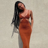 Nukty Women Summer Elegant Sexy Camisole Party Cut Out Backless Dress irregular long halter strapless prom bandage Knitted Maxi Dress