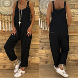 NUKTY Women Vintage Sleeveless Dungarees Jumpsuits Summer Pocket Overalls Playsuits Female Solid Casual Loose Oversize Long Rompers