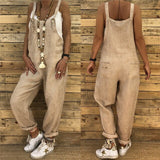 NUKTY Women Vintage Sleeveless Dungarees Jumpsuits Summer Pocket Overalls Playsuits Female Solid Casual Loose Oversize Long Rompers