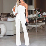 Summer Women's Jumpsuit Elegant White One-piece Club Clothing Plus Size Asymmetrical Off-shoulder Jumpsuit Long Overalls