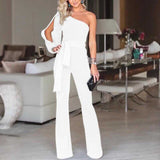 Summer Women's Jumpsuit Elegant White One-piece Club Clothing Plus Size Asymmetrical Off-shoulder Jumpsuit Long Overalls