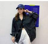 Women's Denim Jacket Korean Style Solid Lapel Long Sleeve Casual Blue Jacket Outwear Autumn Winter Loose Jeans Coats Female