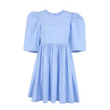 Nukty Green Vintage Puff Sleeve Women Dress Elegant High Waist  A-Line Dresses O Neck Sexy Summer Short Dress Vestido