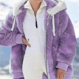 Winter Women's Jacket Plush Patchwork Zipper Pocket Hooded Jacket Fur Woman Coat Plus Size Thick Warm Women Top Winter Outerwear