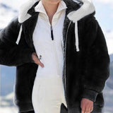 Winter Women's Jacket Plush Patchwork Zipper Pocket Hooded Jacket Fur Woman Coat Plus Size Thick Warm Women Top Winter Outerwear