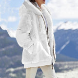 Winter Women's Jacket Plush Patchwork Zipper Pocket Hooded Jacket Fur Woman Coat Plus Size Thick Warm Women Top Winter Outerwear