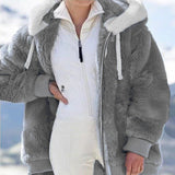 Winter Women's Jacket Plush Patchwork Zipper Pocket Hooded Jacket Fur Woman Coat Plus Size Thick Warm Women Top Winter Outerwear