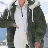 Winter Women's Jacket Plush Patchwork Zipper Pocket Hooded Jacket Fur Woman Coat Plus Size Thick Warm Women Top Winter Outerwear
