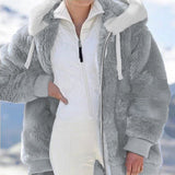Winter Women's Jacket Plush Patchwork Zipper Pocket Hooded Jacket Fur Woman Coat Plus Size Thick Warm Women Top Winter Outerwear