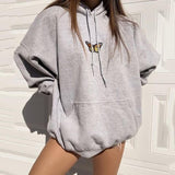 Nukty Letter Print Sweatshirt Vintage Women Hoodies Gray Cotton Warm Fleece Winter Pullovers Autumn New Casual Streetwear Girls