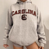 Nukty Letter Print Sweatshirt Vintage Women Hoodies Gray Cotton Warm Fleece Winter Pullovers Autumn New Casual Streetwear Girls