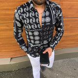 Nukty Casual Loose Turn-down Collar Mens Shirts Vintage Printing Button Short Sleeve Tops Summer Men Clothing Fashion Streetwear