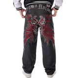 Nukty Mens Jeans Top Rushed Stripe Loose Hip Hop Jeans Men Printed Hiphop Demin Pants Tide Trousers Embroidered Flower Wings