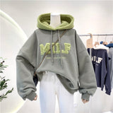 Letter Printing Embroidery Hoodies Female Winter Hooded Sweatshirts  Large Size Fashionable Women's Clothing Preppy Style