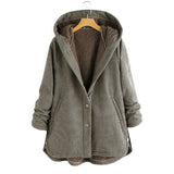 Coat Autumn And Winter New Women's Plaid Loose Plus Velvet Buttons High Street Hooded Jacket  Manteau Femme  En*