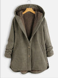 Coat Autumn And Winter New Women's Plaid Loose Plus Velvet Buttons High Street Hooded Jacket  Manteau Femme  En*