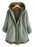 Coat Autumn And Winter New Women's Plaid Loose Plus Velvet Buttons High Street Hooded Jacket  Manteau Femme  En*